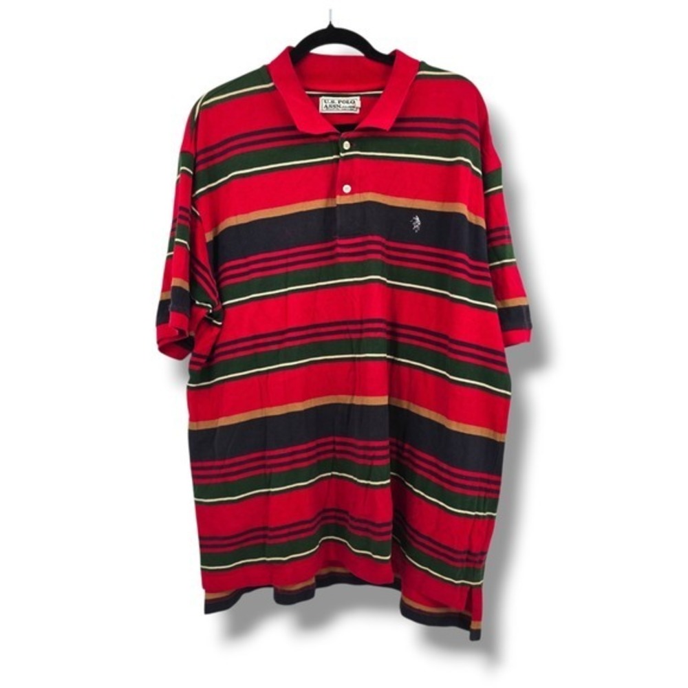 US Polo Assn Mens Red Green Striped Polo Shirt Short Sleeve Big Tall 2XL